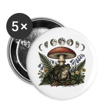 Kröte unter dem Fliegenpilz mit Mondphasen - Buttons groß 56 mm (5er Pack) - Weiß - Vorne