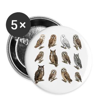 Eulen der Welt - Buttons groß 56 mm (5er Pack) - Weiß - Vorne