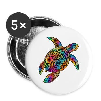 Schildkröte Vintage Hawaiian Meeresschildkröte - Buttons groß 56 mm (5er Pack) - Weiß - Vorne