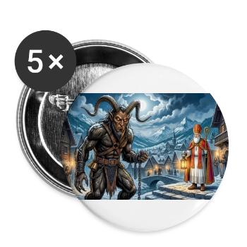 Nikolaus und Krampus beginnen eine dauerhafte Traditi - Buttons groß 56 mm (5er Pack) - Weiß - Vorne