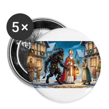 Nikolaus und Krampus beginnen eine Tradition - Buttons groß 56 mm (5er Pack) - Weiß - Vorne
