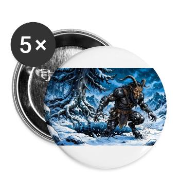 Der heilige Nikolaus stellt sich der Folklore von Krampus ohne Angst - Buttons groß 56 mm (5er Pack) - Weiß - Vorne