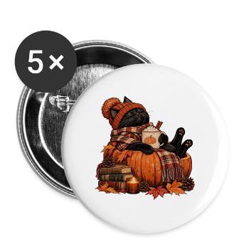 Katzenliebhaber Herbst Witzige Katze Design - Buttons groß 56 mm (5er Pack) - Weiß - Vorne