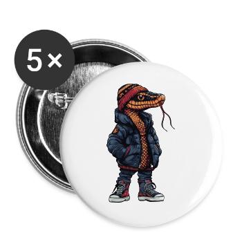 Schlange mit dunkler Winterjacke und Mütze - Buttons groß 56 mm (5er Pack) - Weiß - Vorne
