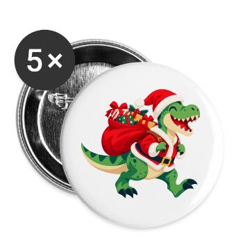Weihnachtsdinosaurier mit Geschenkesack  - Buttons groß 56 mm (5er Pack) - Weiß - Vorne