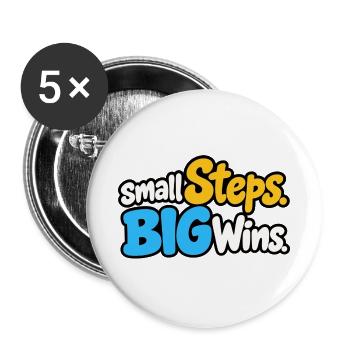 Small Steps Big Wins – Positives Motivationsdesign - Buttons groß 56 mm (5er Pack) - Weiß - Vorne