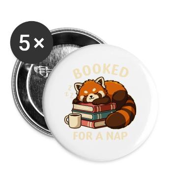Für ein Nickerchen gebucht – Red Panda and Books - Buttons groß 56 mm (5er Pack) - Weiß - Vorne
