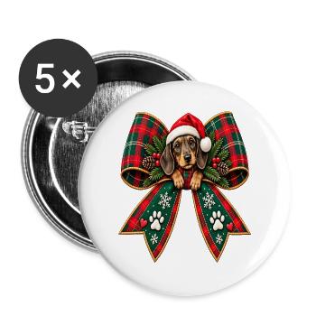 Weihnachtshund im Schleifenband - Buttons groß 56 mm (5er Pack) - Weiß - Vorne