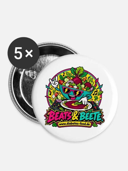 Beats & Beete: Gemüse-Rhythmus - Buttons groß 56 mm (5er Pack) - Weiß