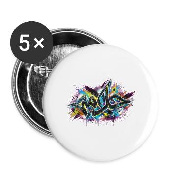Neon-Graffiti-Explosion - Buttons groß 56 mm (5er Pack) - Weiß - Vorne