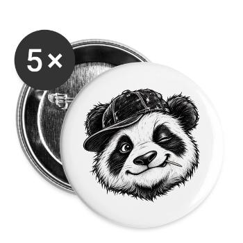Frecher zwinkernder Panda Flachmütze Niedliche Tierkunst - Buttons groß 56 mm (5er Pack) - Weiß - Vorne