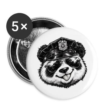 Cool Panda Polizei Sonnenbrille Panda Lover Kunst - Buttons groß 56 mm (5er Pack) - Weiß - Vorne
