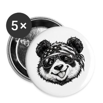 Cool Panda Biker Bandana Sonnenbrille Tierkunst - Buttons groß 56 mm (5er Pack) - Weiß - Vorne