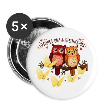 Lieblings Oma Opa Eulen Pärchen Geschenk - Buttons groß 56 mm (5er Pack) - Weiß - Vorne