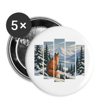 Fuchs im Winterwald - Verschneite Berglandschaft - Buttons groß 56 mm (5er Pack) - Weiß - Vorne