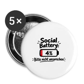 Social Battery 4% - Buttons groß 56 mm (5er Pack) - Weiß - Vorne