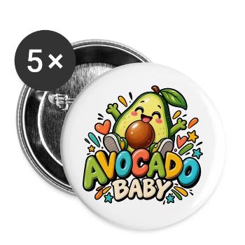 Avocado Baby – Süßes buntes Kinderdesign - Buttons groß 56 mm (5er Pack) - Weiß - Vorne