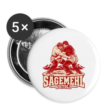 Sägemehl & Stolz – Schweizer Schwinger Retro - Buttons groß 56 mm (5er Pack) - Weiß - Vorne