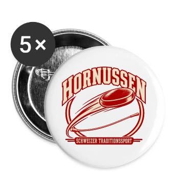 Hornussen – Schweizer Traditionssport Retro - Buttons groß 56 mm (5er Pack) - Weiß - Vorne