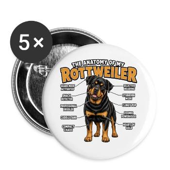 Rottweiler Hundehalter T für Rottweiler Hunde - Buttons groß 56 mm (5er Pack) - Weiß - Vorne