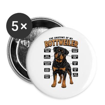 Rottweiler T Hundehalter Gassi Bekleidung Rotti  - Buttons groß 56 mm (5er Pack) - Weiß - Vorne
