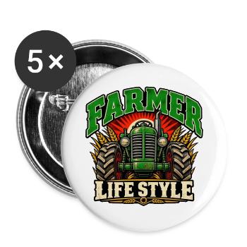 Farmer Life Style Traktor-Grafik - Buttons groß 56 mm (5er Pack) - Weiß - Vorne