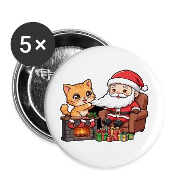 CatChristmas: Weihnachtsmann am Kamin - Buttons groß 56 mm (5er Pack) - Weiß - Vorne