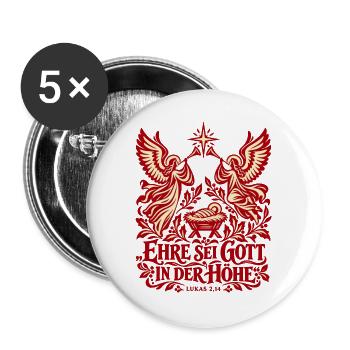 Ehre sei Gott in der Höhe Engel Krippe Lukas 2 - Buttons groß 56 mm (5er Pack) - Weiß - Vorne