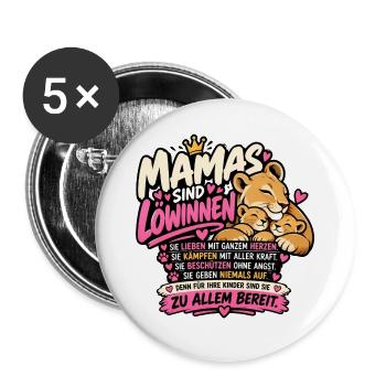 Mamas sind Löwinnen – Starke Mama mit Löwenkindern - Buttons groß 56 mm (5er Pack) - Weiß - Vorne