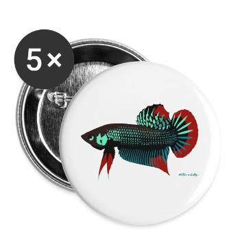 Betta imbellis, Kampffisch Wildform aus Thailand - Buttons groß 56 mm (5er Pack) - Weiß - Vorne