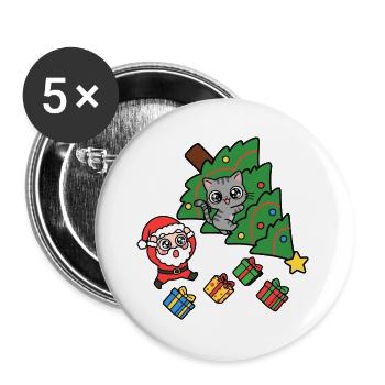 Fröhliche Katze und Weihnachtsbaum - Buttons groß 56 mm (5er Pack) - Weiß - Vorne