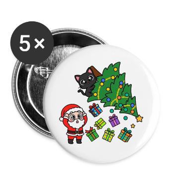 KatzenWeihnachtsbaum & Geschenke - Buttons groß 56 mm (5er Pack) - Weiß - Vorne