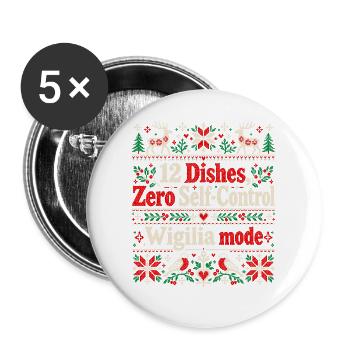 12 Gerichte Null Selbstkontrolle Polnisches Weihnachten - Buttons groß 56 mm (5er Pack) - Weiß - Vorne
