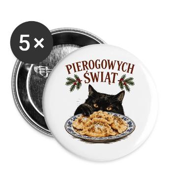 Pierogowych Świąt Polnische Weihnachtskatze Pierogi - Buttons groß 56 mm (5er Pack) - Weiß - Vorne