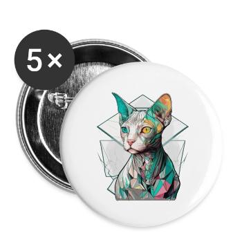 Sphynx Cat Bunter Cyberpunk Tokyo Mosaik - Buttons groß 56 mm (5er Pack) - Weiß - Vorne