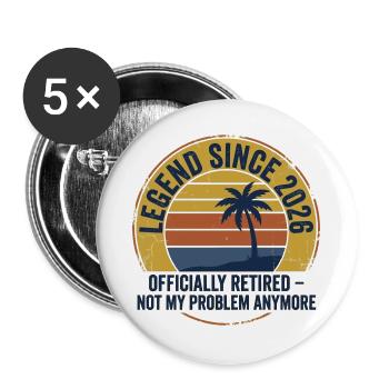 Legende seit 2026: Retro Sonnenuntergang - Buttons groß 56 mm (5er Pack) - Weiß - Vorne