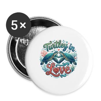 Turtley in Love – Verliebte Schildkröten im Meer - Buttons groß 56 mm (5er Pack) - Weiß - Vorne