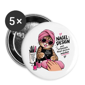 Nagel Design Katze Pink Glam - Buttons groß 56 mm (5er Pack) - Weiß - Vorne
