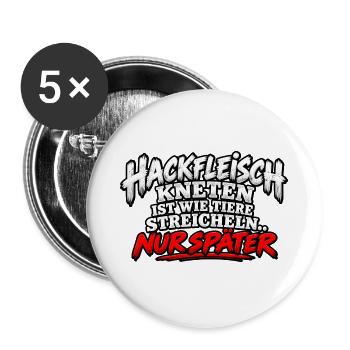 Hackfleisch Kneten Spruch T-Shirt - Buttons groß 56 mm (5er Pack) - Weiß - Vorne