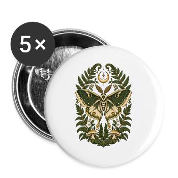 Nachtfalter mit Farn und Mond - Buttons groß 56 mm (5er Pack) - Weiß - Vorne