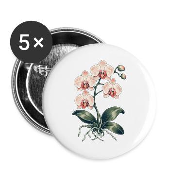 Orchideenliebe – botanische Blüten - Buttons groß 56 mm (5er Pack) - Weiß - Vorne