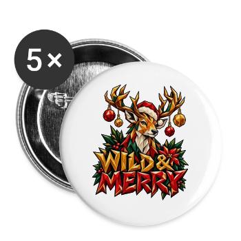 Wild and Merry Rentier Weihnachten Low Poly Shirt - Buttons groß 56 mm (5er Pack) - Weiß - Vorne