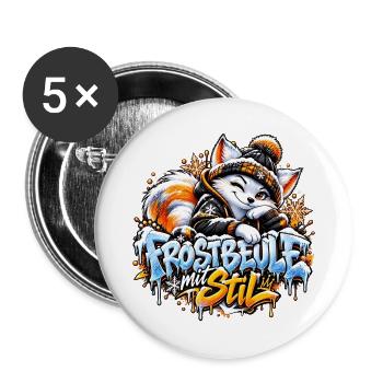 Frostbeule mit Stil – Der coole Winterfuchs - Buttons groß 56 mm (5er Pack) - Weiß - Vorne