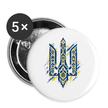 Ukraine Tryzub Vintage Stickmuster Vyshyvanka - Buttons groß 56 mm (5er Pack) - Weiß - Vorne