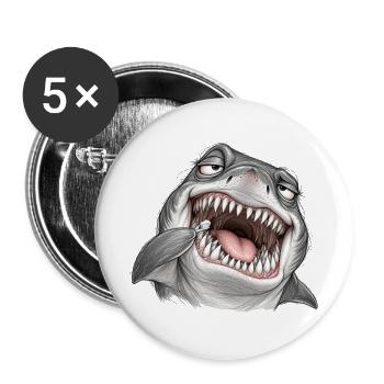 Hai putzt sich die Zähne – Bleistifthumor - Buttons groß 56 mm (5er Pack) - Weiß - Vorne