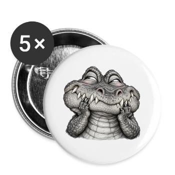 Schüchternes Krokodil mit einem schelmischen Lächeln – Zeichnung - Buttons groß 56 mm (5er Pack) - Weiß - Vorne