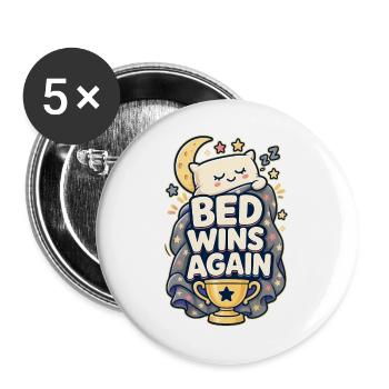 BED WINS AGAIN Nickerchen - Buttons groß 56 mm (5er Pack) - Weiß - Vorne