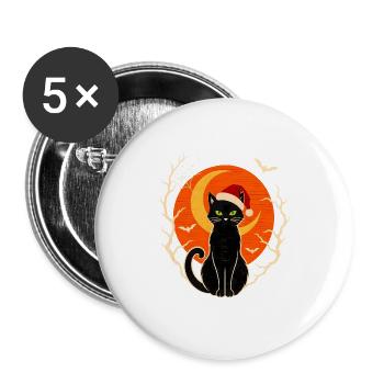 Weihnachtskatze Vintage Katze mit Weihnachtsmütze - Buttons groß 56 mm (5er Pack) - Weiß - Vorne