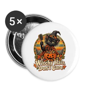 Halloween Hexenkatze Witchy Hair Spruch - Buttons groß 56 mm (5er Pack) - Weiß - Vorne