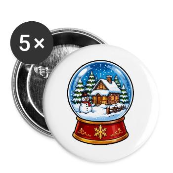 Winterwald Schneekugel Motive - Buttons groß 56 mm (5er Pack) - Weiß - Vorne